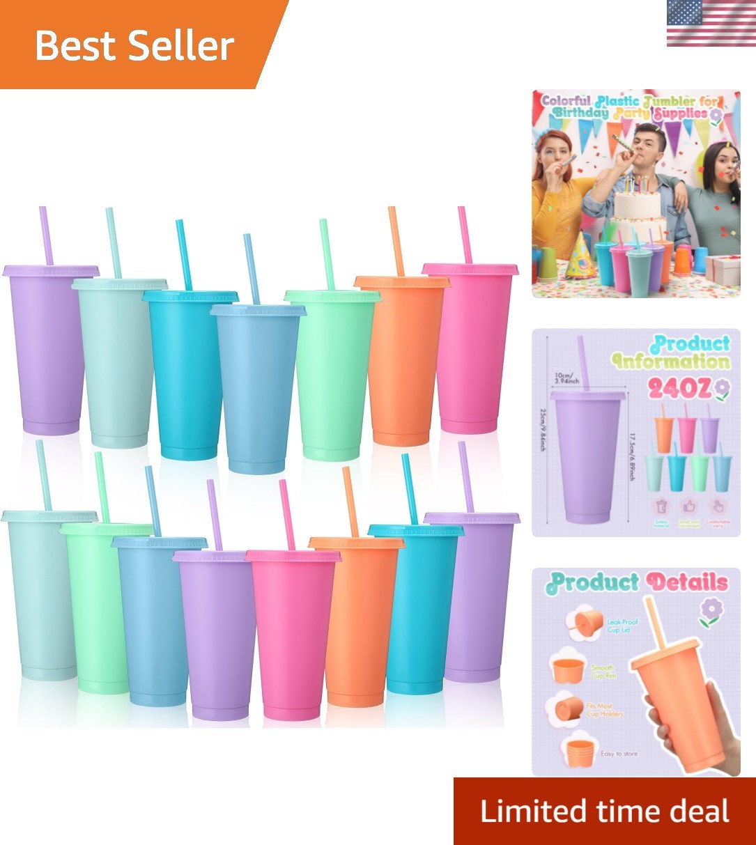 15 Pack Tumbler with Straw and Lid Bulk Cups for Gifts Water