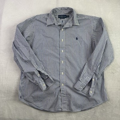 Y2K Ralph Lauren Classic Fit Blue Striped LS Button Up Collared