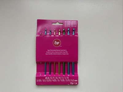 Boye Aluminum Crochet Hook Set of 7 Tapered Throat E/F/G/H/I/J/K 3.5mm - 6.5mm