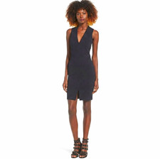 ASTR the Label Black V-Neck Sleeveless Knit Sheath Dress Slit Knee, Size S