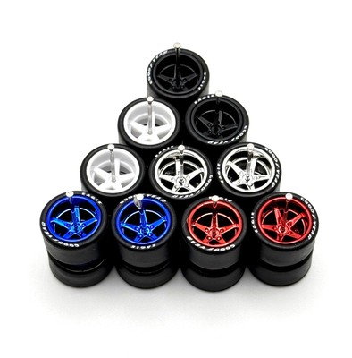 5 Ruote Advan V2 Bianche Deep Dish Con Gomma Per Hot Wheels E Modellini 1:64
