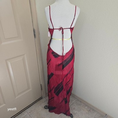 red and black silk dress Nwt Victoria's Secret Sheer Vintage Maxi Gown Slip M y2k Fabric Type puremeso customer low cut sleeveless wedding Size:34 XX Small