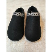 NWT bebe Women's Black Rhinestone Logo Memory Foam Clog Slippers Size 10/11