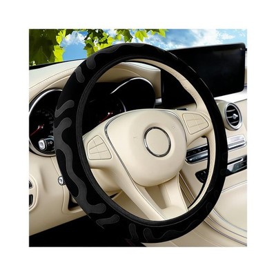 ANFTDCO Car Steering Wheel Cover, Full Surround Elastic Stretch Cute Black 