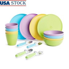 Baby Toddler Dining Set 16 Piece Durable Self Feeding Utensils Plates Bowls Cups