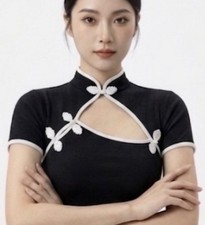 Modern Cheongsam Qipao Top, Chinese Style Mandarin Collar Blouse with Keyhole