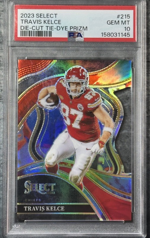 2023 Panini Select - Club Level Travis Kelce #215 Tie-Dye Die-Cut /25 PSA 10