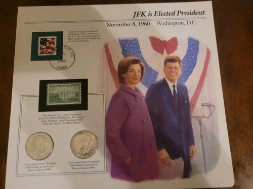 1968 D & 1969 D Kennedy Uncirculated 40% Silver Half Dollars with Stamps