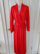 Vintage VANITY FAIR RED Long Wrap Robe Quilted Trim Belted Pockets MEDIUM