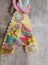 Handmade Initial Letter A Keychain Pastel Braided Bag Charm Beaded Gift