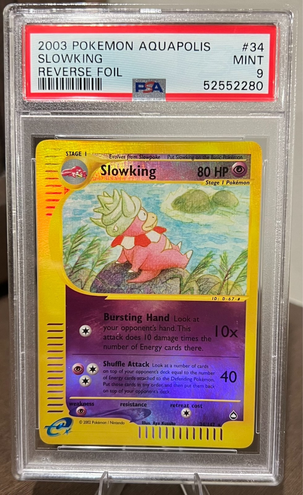 PSA MINT 9 Reverse Holo Slowking #034/147 Pokemon Aquapolis (2003) - Pop 53!