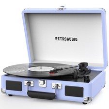 Vinyl Record Player 3-Speed Bluetooth Portable Suitcase Belt-Driven Record Pl...