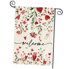 Valentine's Day Welcome Garden Flag 12.5 X 18 Inch Garden Size 12.5 x 18 Inch 