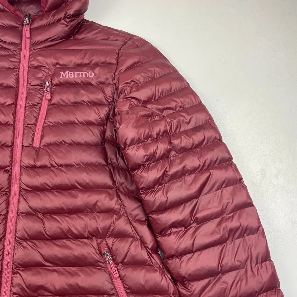 Marmot Women's Puffer Jacket Long Hooded Burgundy Coat Mid-Length Size M - Image 3 of 4