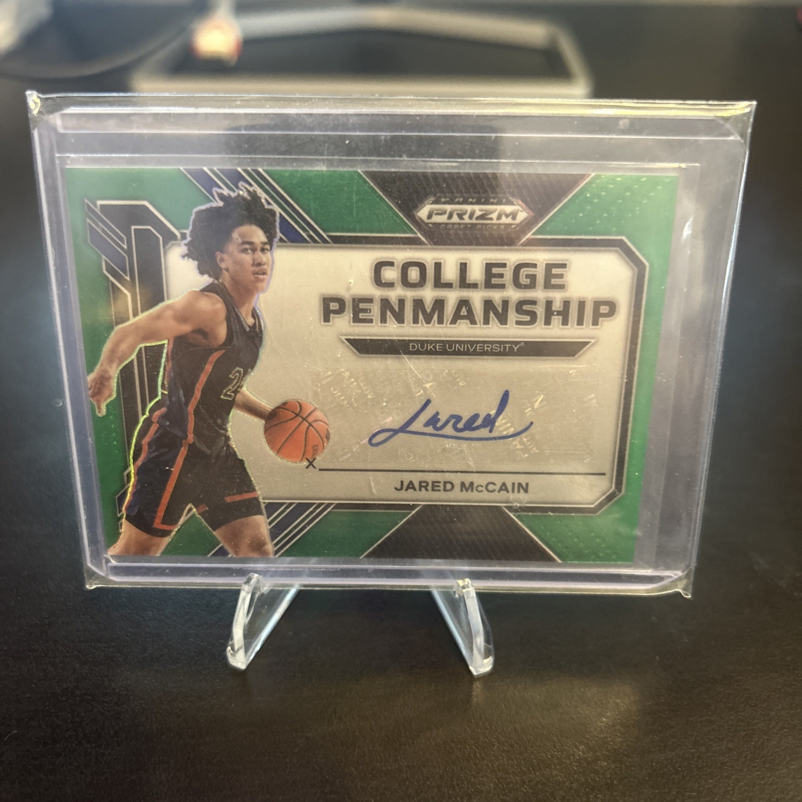 Jared McCain 2023 Panini Prizm Draft Picks College Penmanship Auto Green Thunder