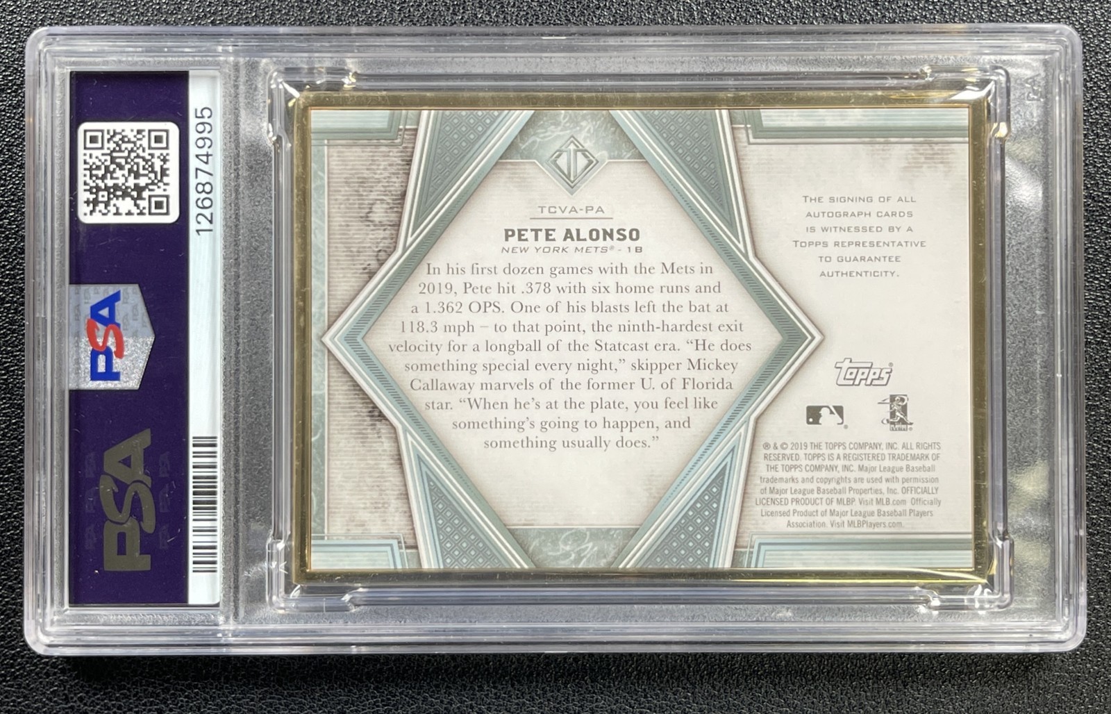 POP 1 PETE ALONSO PSA 10 2019 TOPPS TRANSCENDENT IMAGE VARIATION AUTO RC 17/25 view 2