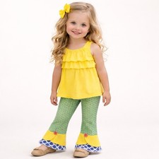 Matilda Jane Girls Ruffle Pants Size 4 NWT Green  Yellow Flare