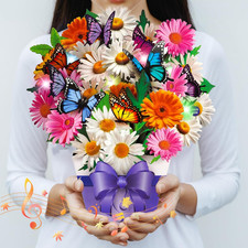 Mothers Day Card, Butterfly Cards with Music and Light, Flower Bouquet Card, Mot