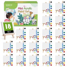 ESRICH 18 Set Mini Acrylic Paint Kit, Minis Stretched Canvas with Easel, Acry...