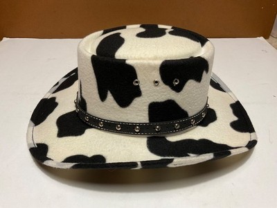 Western Express Inc. White & Black Cow Print Felt Western Hat Size 57/7 1/8 EUC
