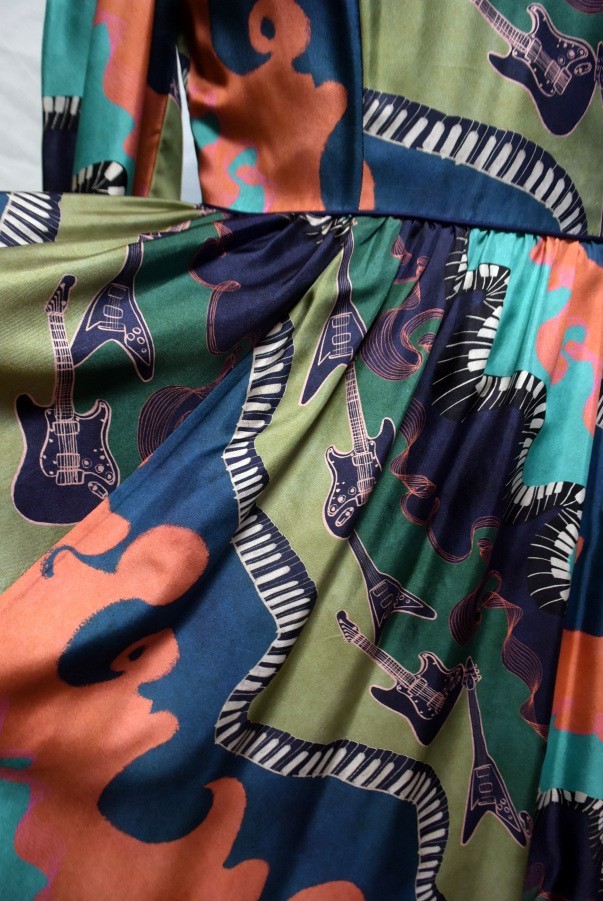 Zimmermann Abstract Silk Print Tea Length Dress + Guitars/Piano Theme-(2)-(US-8)