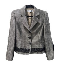 TAHARI Arthur Levine Metallic Silver black ,,size 8 Blazer Jacket