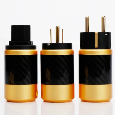 Gold Carbon Fiber Power Connector Mains AC Power Plug Socket EU/US IEC320 DIY 