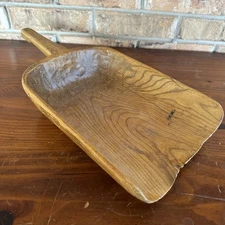 Antique Hand Carved Wooden Dough Scoop Bowl w Handle Primitive Butterfly Repairs