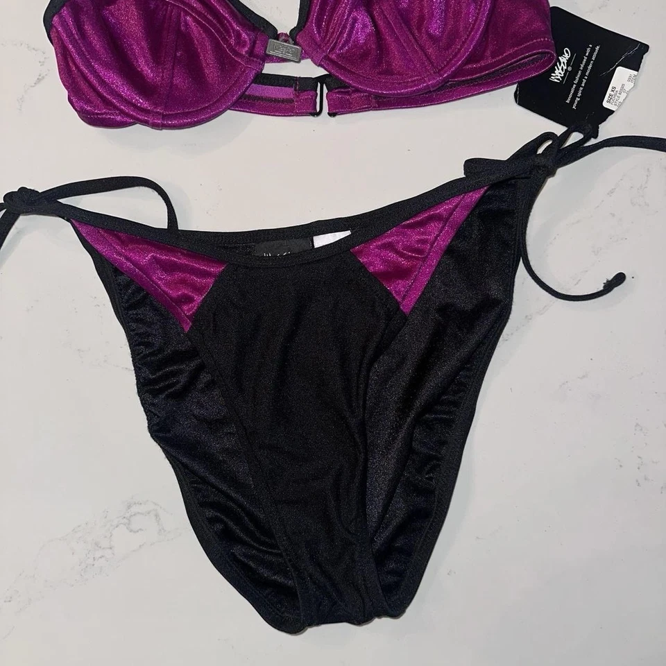 Conjunto de bikini para mujer Y2K Headstock Mossimo púrpura negro Foto 4 de 4