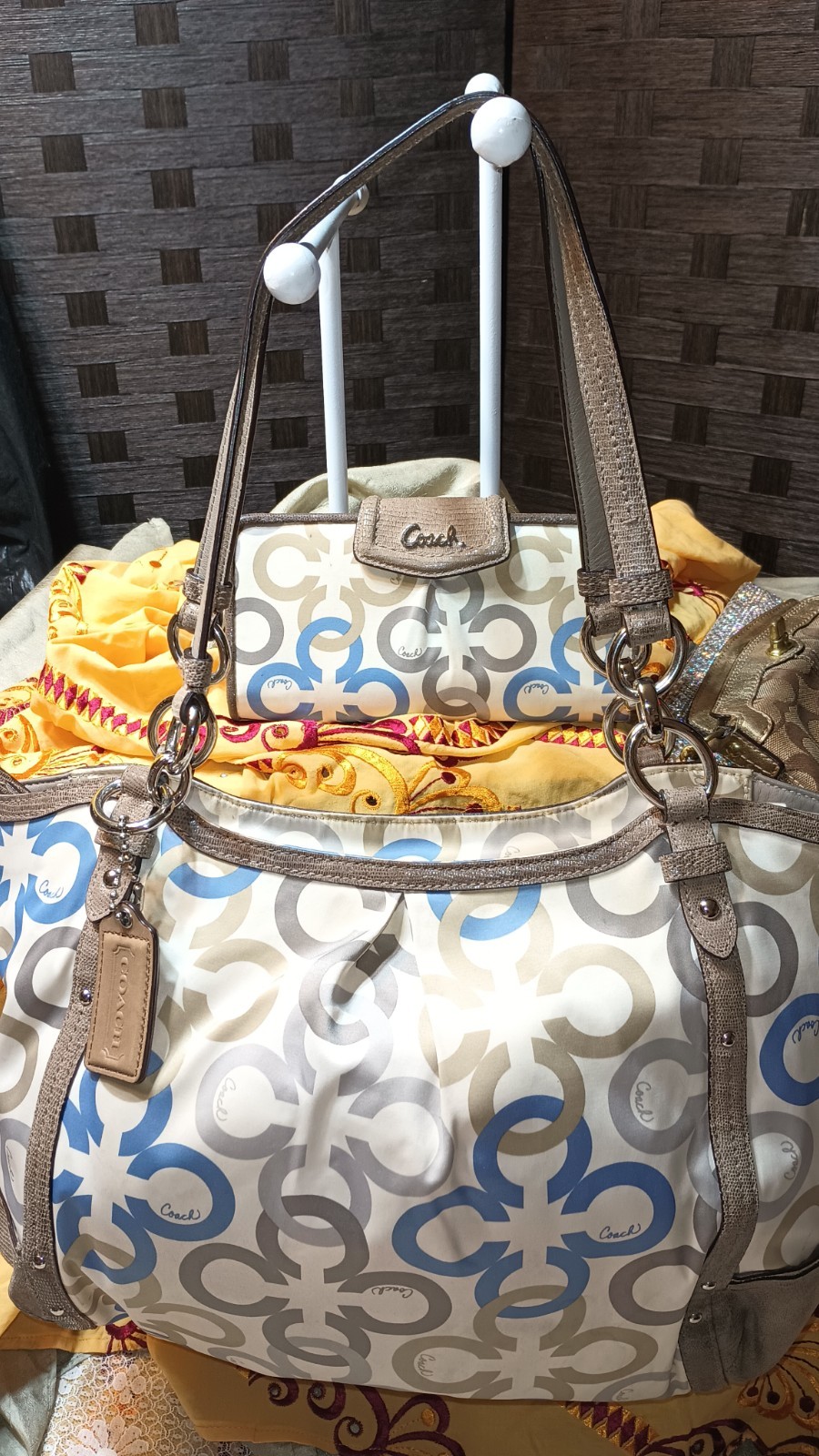 COACH ALEXANDRA SIGNATURE CHAIN LINK MULTICOLOR TOTE BAG F20806 & WALLET