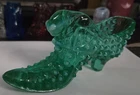 RARE Fenton Seafoam Green With Gray Accents Cathead Hobnail Glass Shoe #120