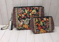Braciano Quilted Cosmetic Accessory Travel Bags Floral Garden Pattern 2 Bags NWT