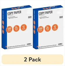 (2 pack) Copy Paper, 8.5" x 11", 92 Bright, White, 20 lb., 1 Ream (500 Sheets)