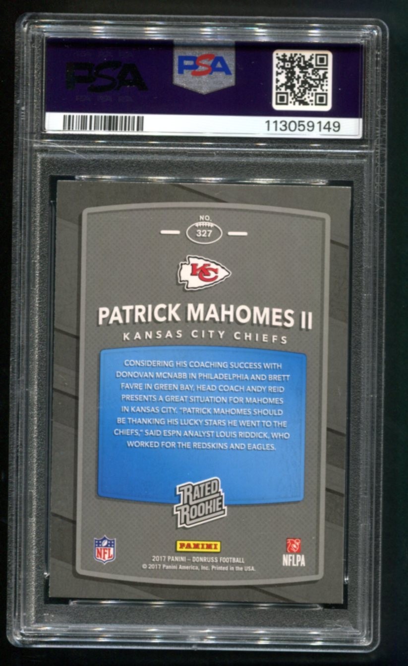2017 Panini Donruss Patrick Mahomes II Rated Rookie #327 PSA 9 MINT view 2