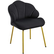 Velvet Accent Chair, Vanity Chair with Seashell Backrest and Golden Metal Legs