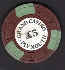 Grand Casino £5 Casino Chip, Plymouth United Kingdom