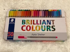Staedtler Triplus Fineliner 0.3mm Brilliant Colours Ink Pen Metal Tin 50 Colors