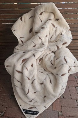 Deluxe Premium Merino Naturhaardecke Wolldecke 100% WOOLMARK  jacquard doppelt