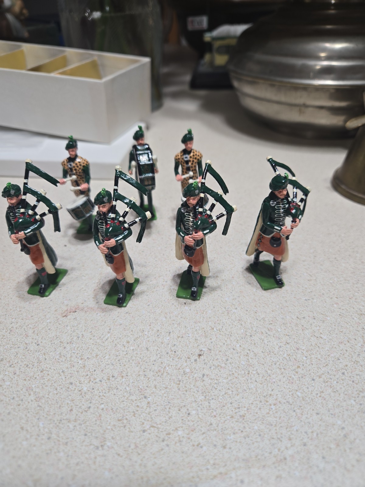 Lot Of 7 Irish Guards Pipers Bagpipes and Drums Band Lead