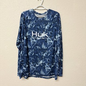 HUK Performance Fishing Long Sleeve Shirt Blue Size XXL Outdoor Boating Water