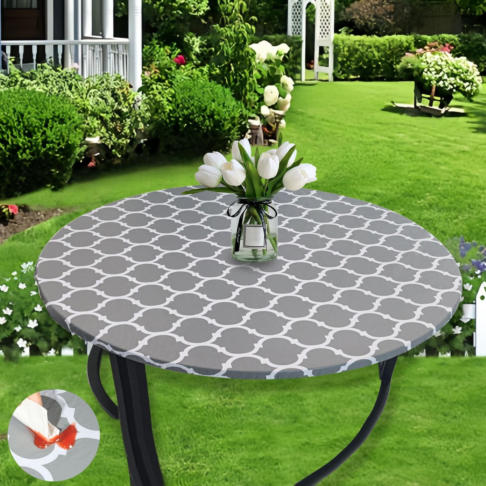 Round Fitted Tablecloth with Elastic - Vinyl Table Cloth for