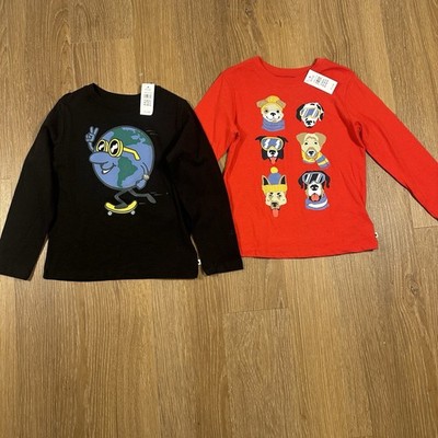 GAP Kids Long Sleeve Graphic Shirts Lot of 2 | Size 5 | Earth Skate & Dogs NWT