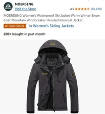 MOERDENG Womens BLACK XL Waterproof Ski Jacket Warm Mountain Windbreaker  