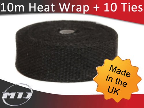 Exhaust Manifold Downpipe Black Heat Wrap 10m &Ties rap