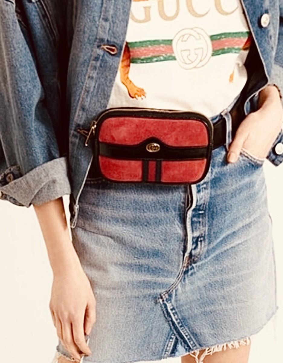 Gucci GG Ophidia Waist Bag Suede Leather Red Black Sling Crossbody