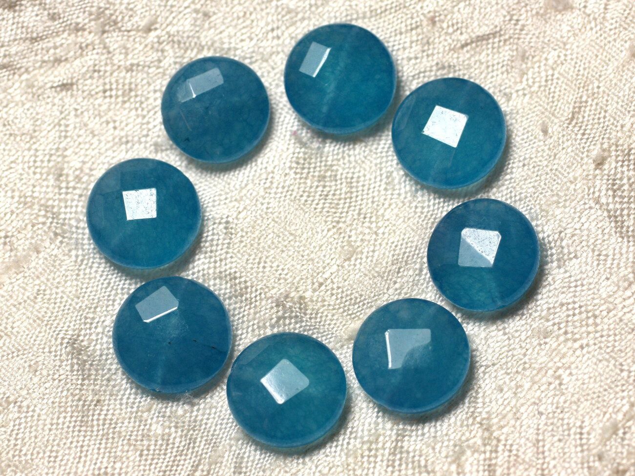 Jade Palets Facettés 14mm Bleu Azur Fil Perles Pierre Fabrication Bijoux