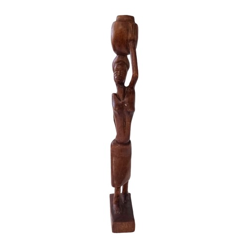 African Wooden Woman Figure Hand Carved Tribal Sculpture Carrying Jug Ethnic Vtg - Picture 12 of 18