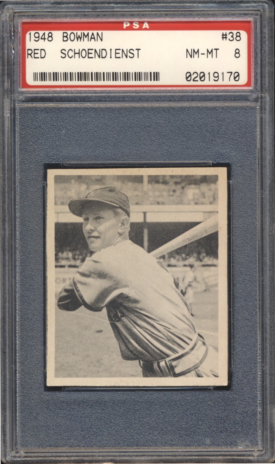 1948 Bowman Baseball Red Schoendienst ROOKIE #38 PSA 8 ST. LOUIS CARDINALS HOF