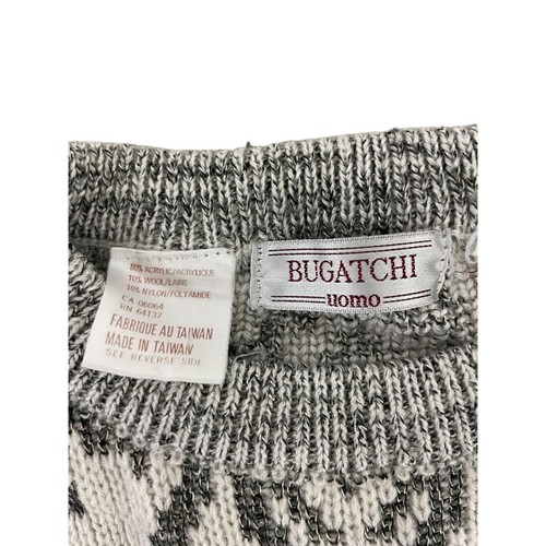 Bugatchi Uomo Vintage Patterned Knit Sweater Pullover Gray White Mens Medium - Picture 3 of 9