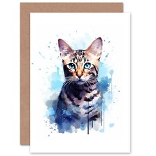 Bengal Cat Lovers Gift Watercolour Pet Portrait Painting Blank Greeting Card